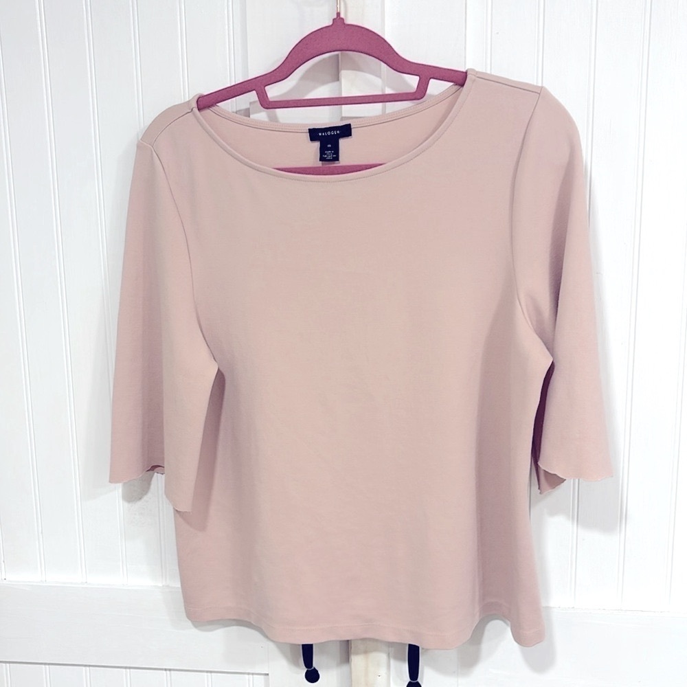 Halogen 3/4 distressed sleeve, light link, bateau neck, top size M